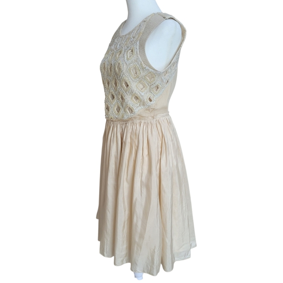 Anthropologie Moulinette Soeurs Angelic Cream Beaded Silk Dress Embroidered Sz 4 - Picture 6 of 16